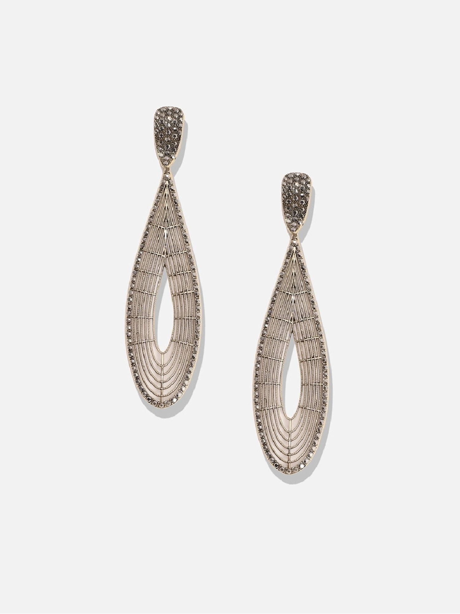 Sohi Women's Maxi Lined Teardrop Drop Earrings  Silver