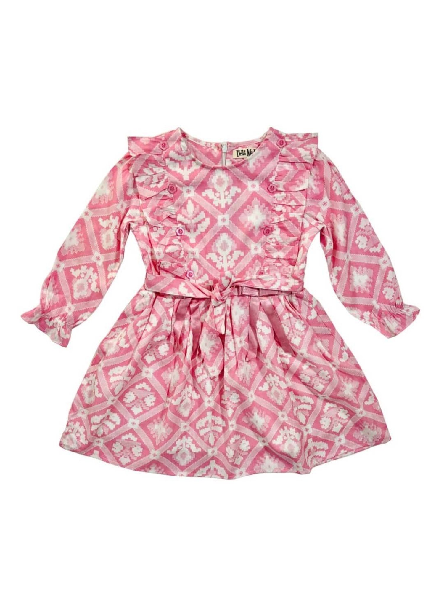 Bella Moda Kids Pink Cotton Printed Full Sleeves Dress