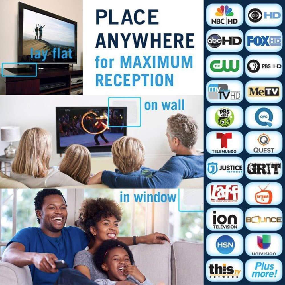 Winegard FlatWave Amped FL5500A Digital HD Indoor Amplified TV Antenna (4K Ready / ATSC 3.0 Ready / High-VHF / UHF / Ultra-Thin / Black and White - Reversible / USB Power Supply) - 50 Mile Long Range