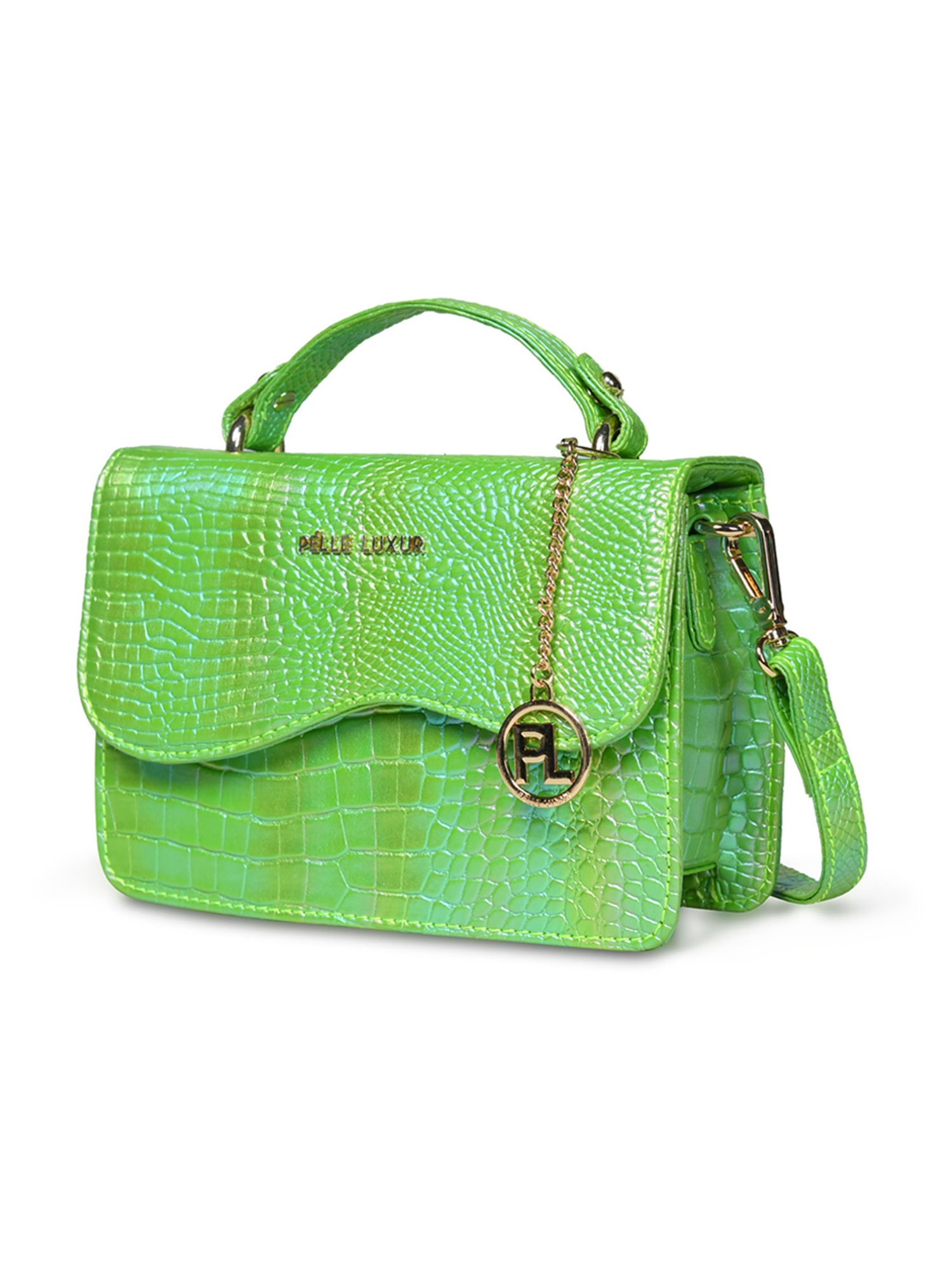 PELLE LUXUR Light Green Animal Effect Small Cross Body Bag