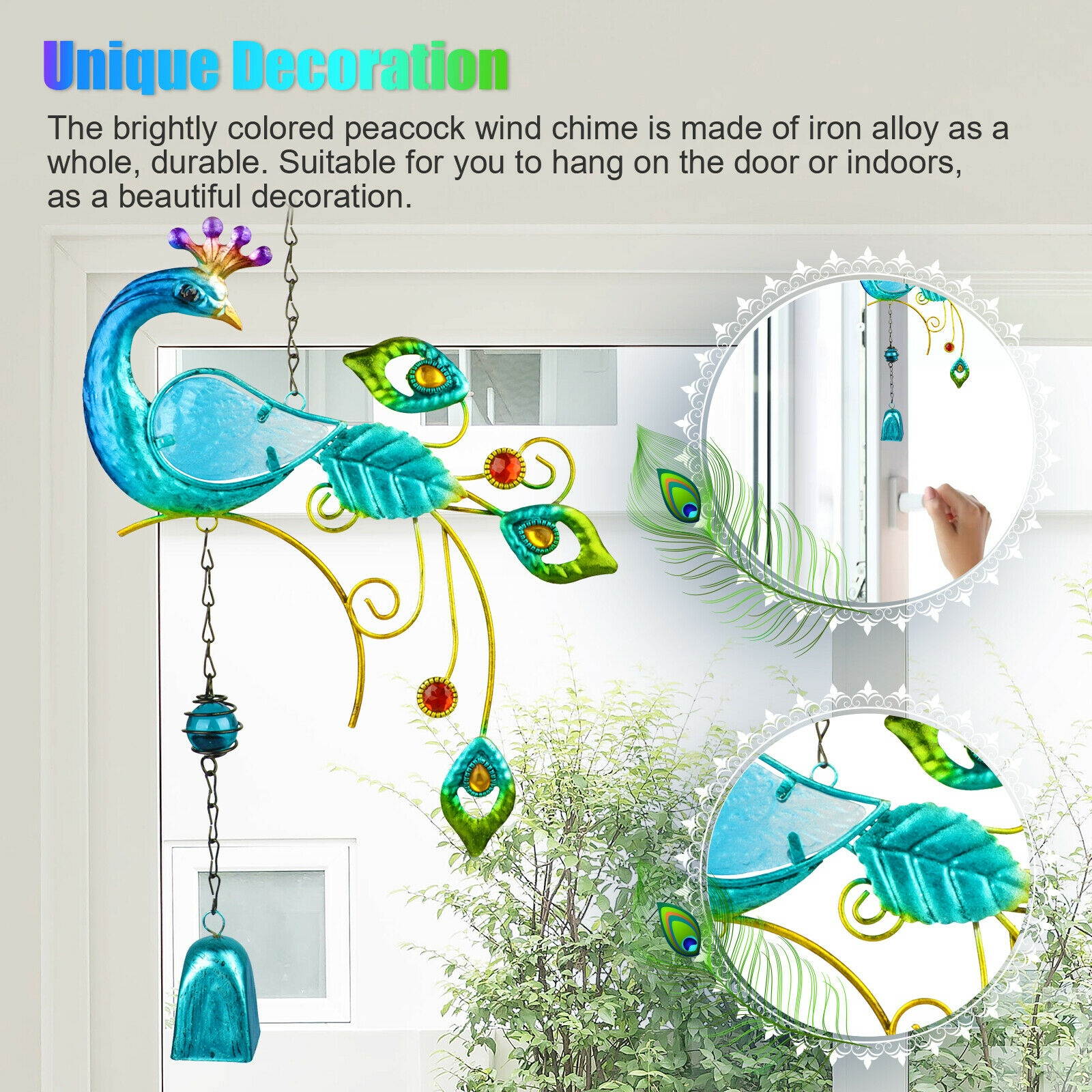 1/2Pcs Garden Peacock Wind Chimes Outdoor Hanging Iron Bell Decor Home Ornament