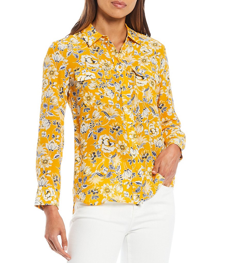 A Loves A Classic Long Sleeve Point Collar Floral Shirt