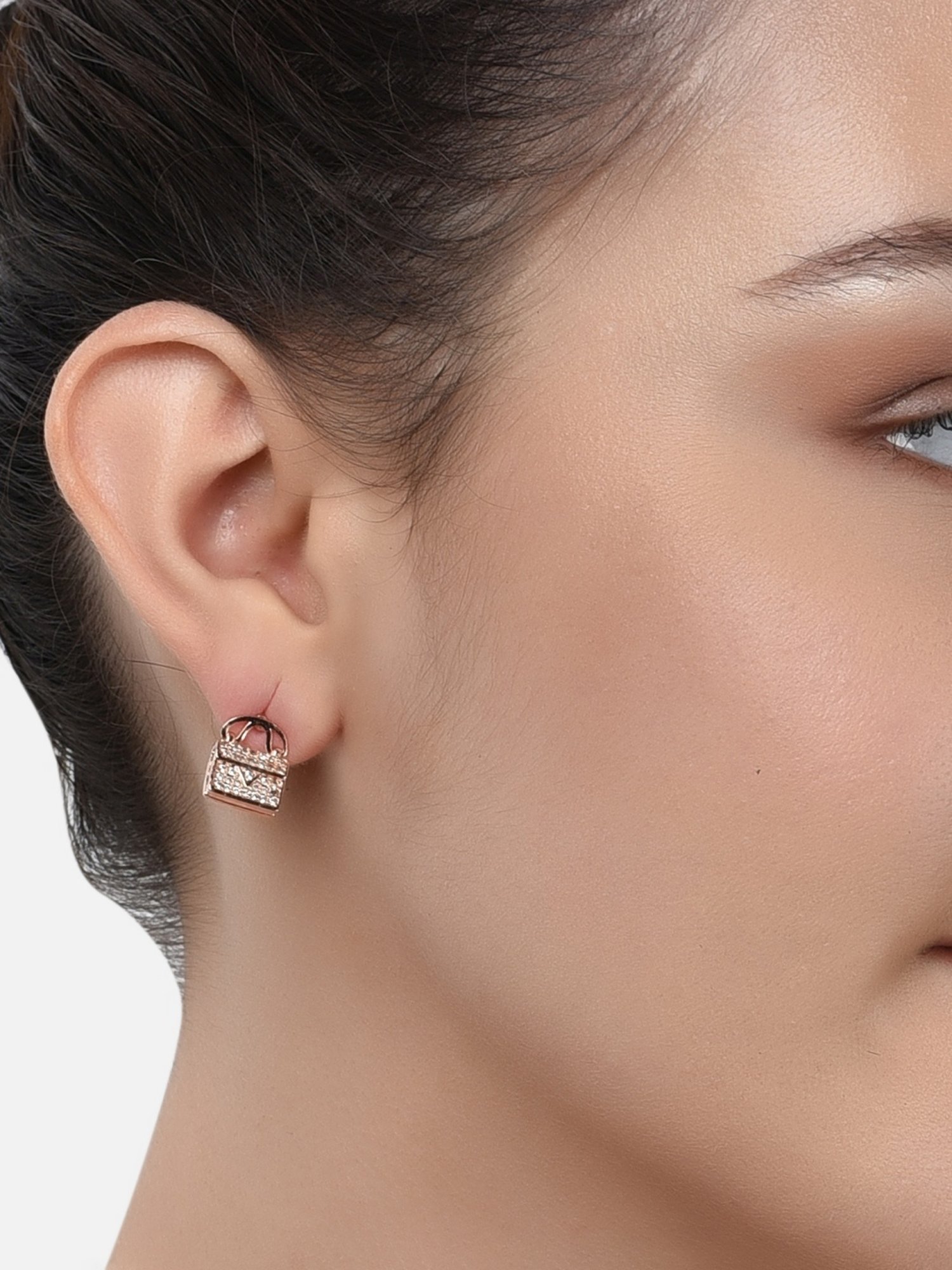 Zaveri Pearls Set of 2 Rose Gold Contemporary Cubic Zirconia Brass Drop & Stud Earrings - ZPFK11132