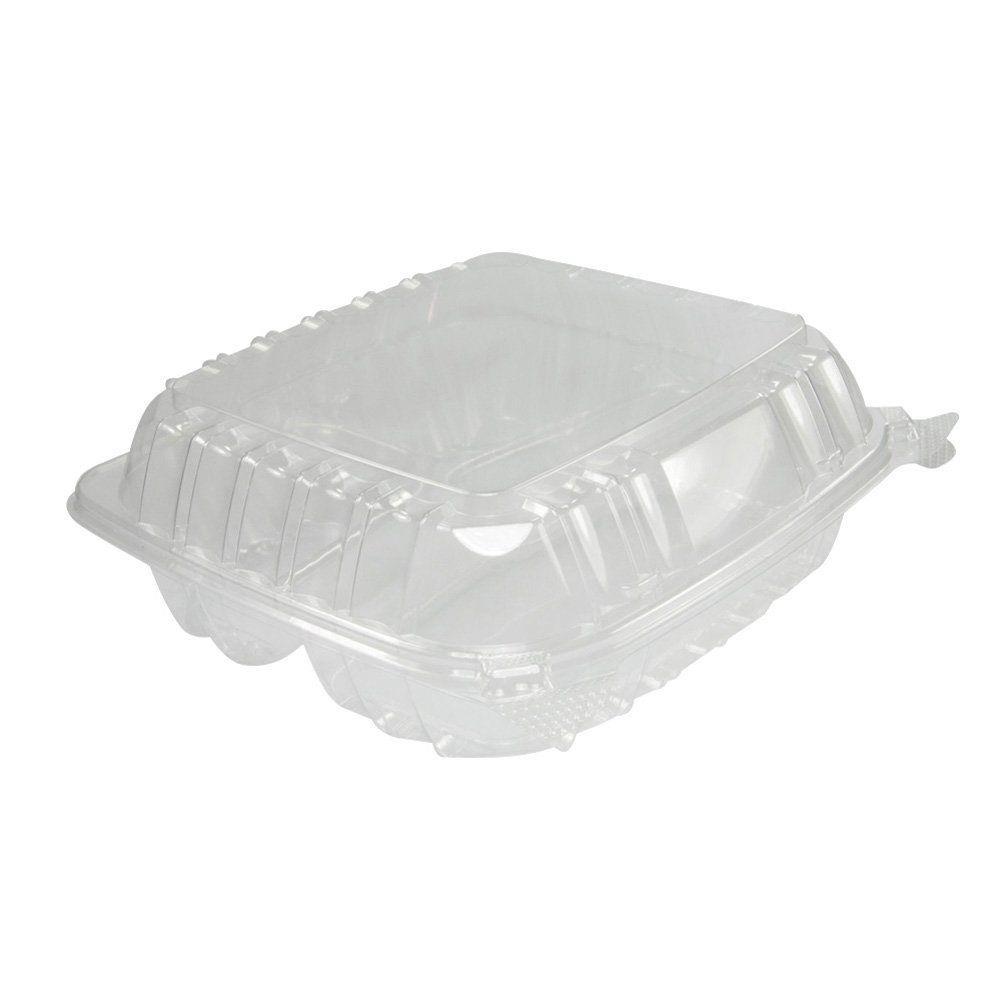 Dart C90PST3, 8x8x3 3-Compartment Sandwich Container With Hinged Lid, (100)