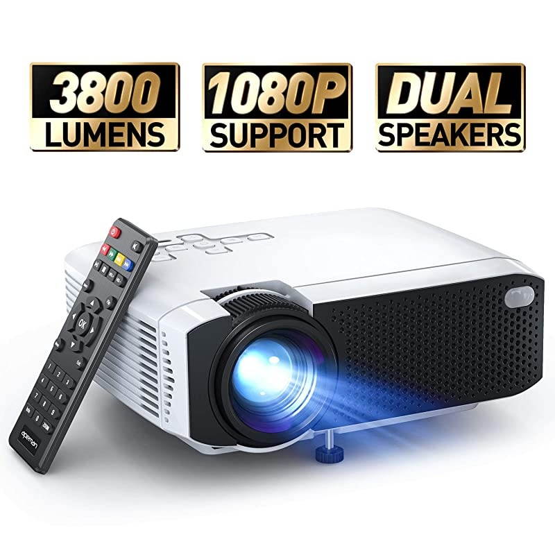 Mini Projector  3800L Brightness Projector Support 1080P 180quot Display Portable Movie Projector 45000Hrs LED Life and Compatible with TV Stick PS4 HDMI TF AV USB for Home Entertainment