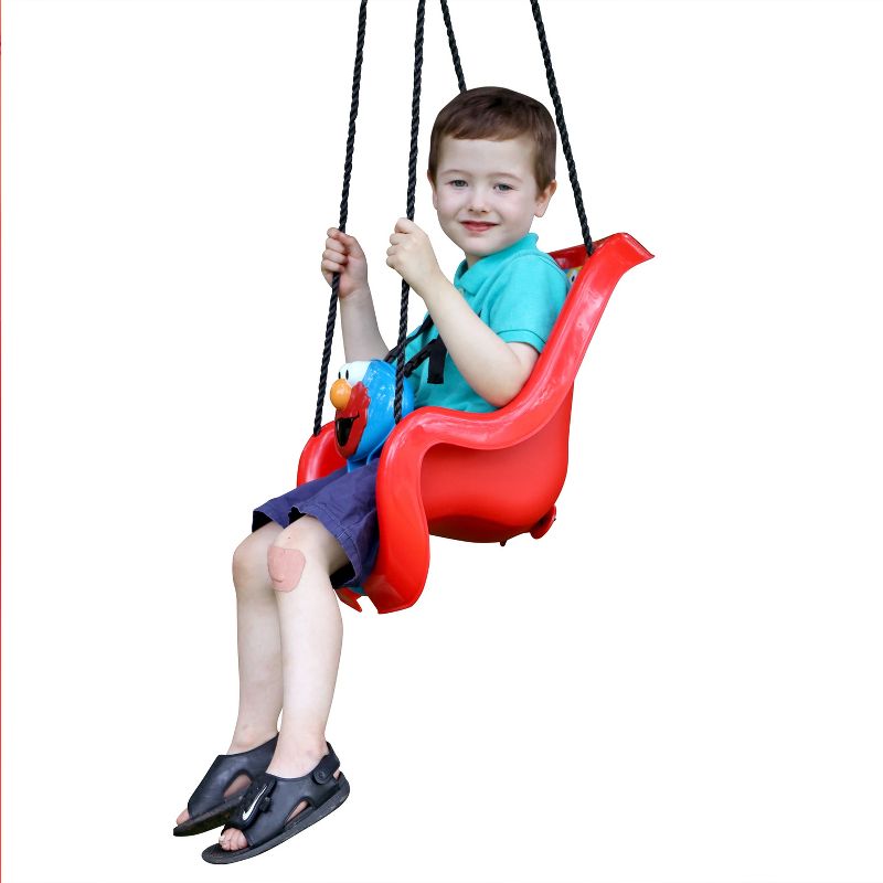 M & M Sales Backyard Outdoor Sesame Street Elmo Baby Toddler Bucket T-Bar Tree Swing with Nylon Ropes