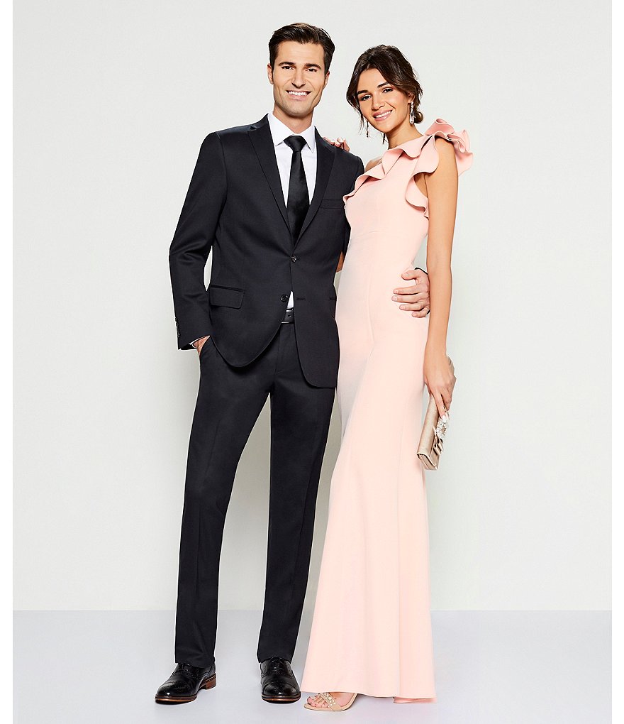 Gold Label Roundtree & Yorke Solid Non-Iron Fitted Point-Collar Dress Shirt with French Cuffs