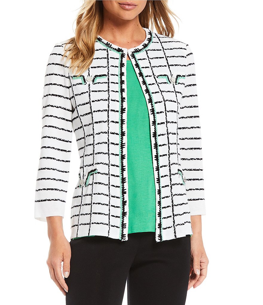 Misook Bracelet Sleeve Soutache Trim Jacket