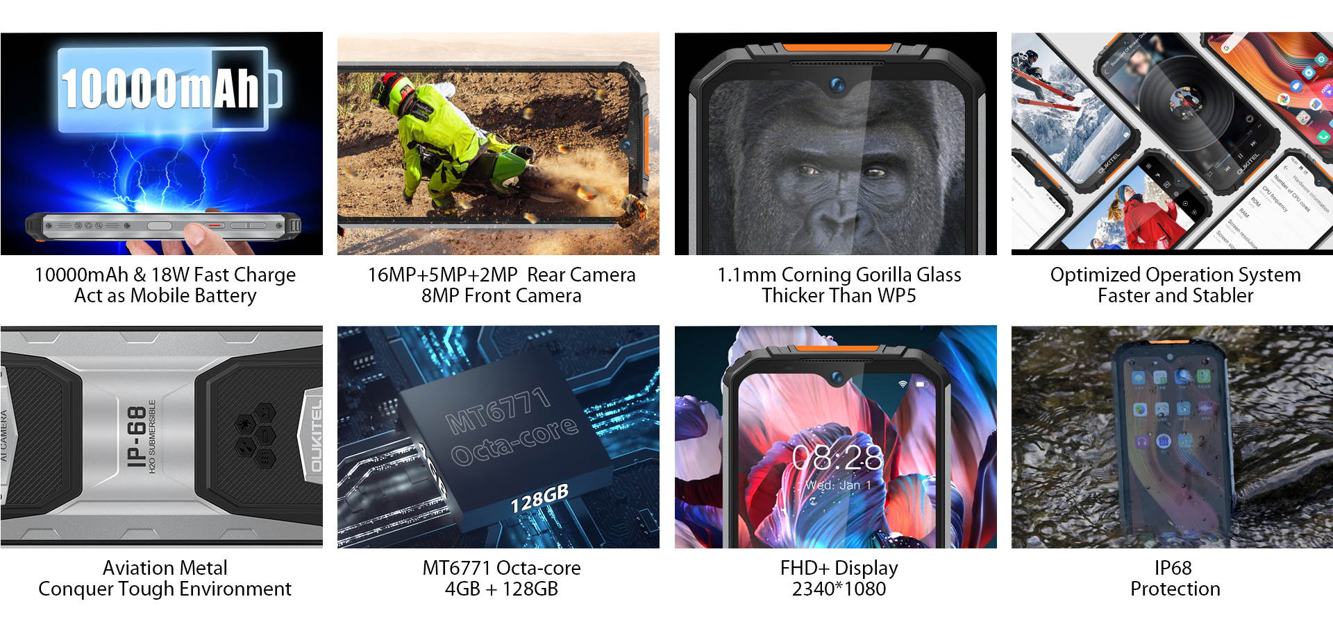 Rugged Mobile Phone (2020) OUKITEL WP6, with 10000 mAh Battery (18 W Fast Charge), 48 MP Quad Camera, Helio P70 6GB + 128GB, 6.3 Inch FHD + Gorilla Glass