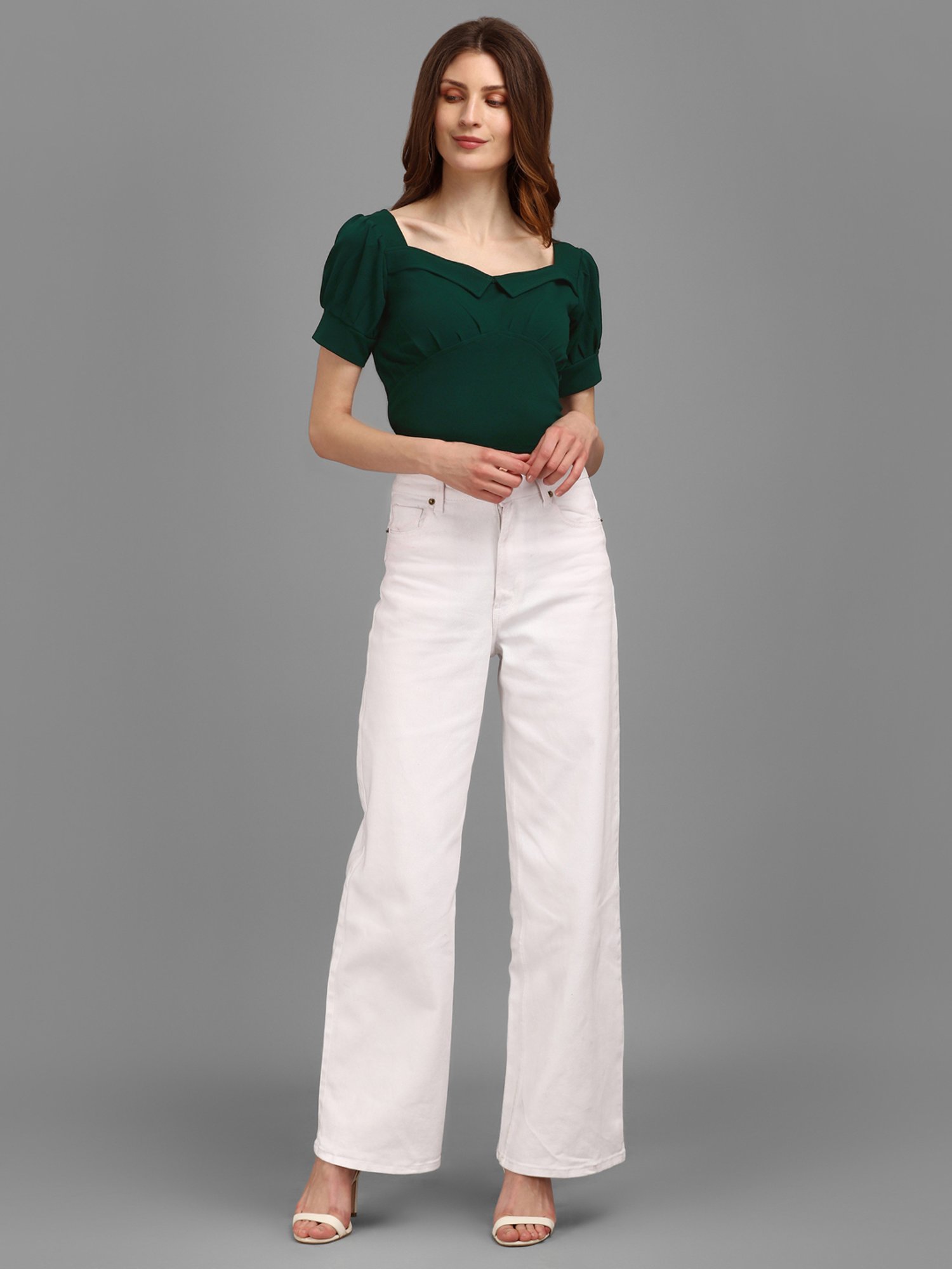 PURVAJA Green Regular Fit Crop Top