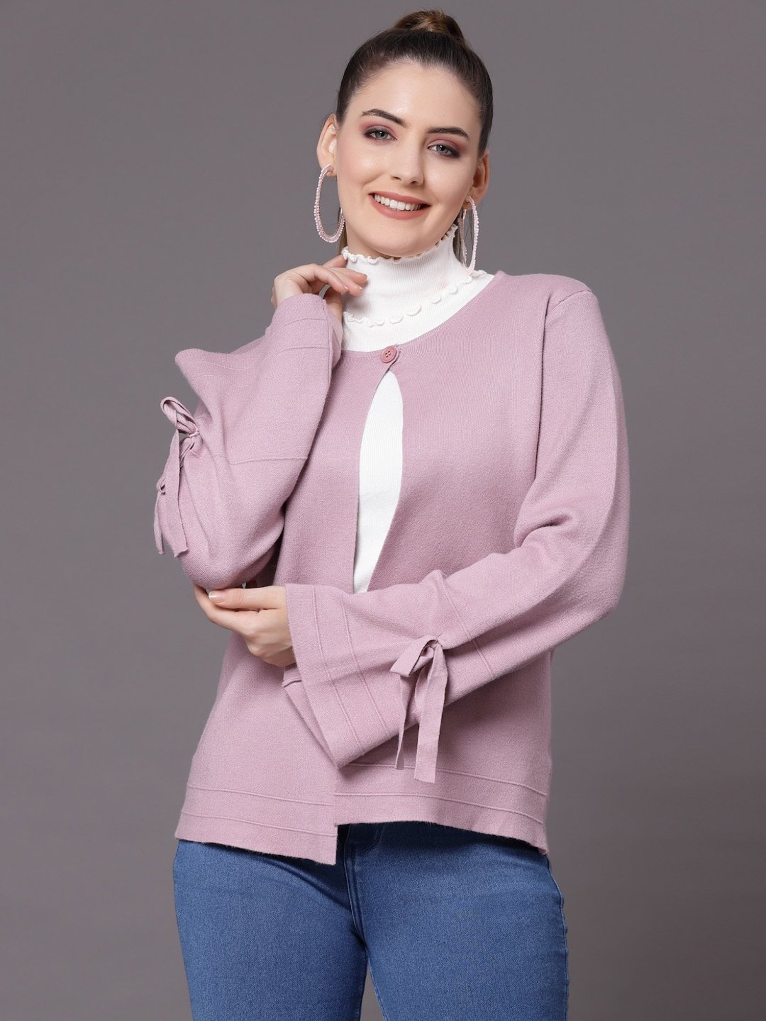 Mafadeny Pink Round Neck Shrug