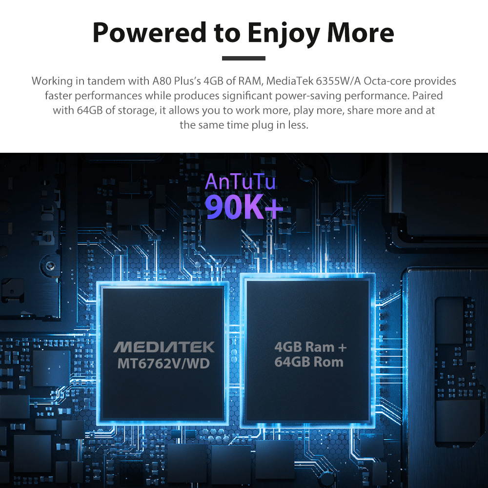 A80 Plus Smartphone, 6.49 Inch HD + Waterdrop Screen Face Unlock, Android 10.0 Unlocked Phone with 4680mAh Big Battery, Dual SIM 4G Phone