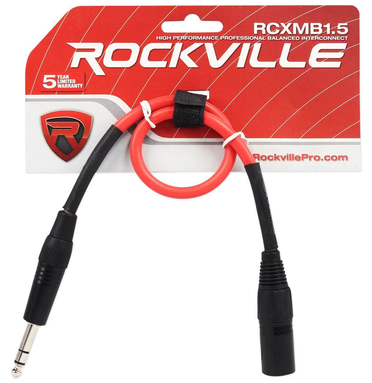 5 Rockville 1.5' Male REAN XLR to 1/4'' TRS Balanced Cable OFC (5 Colors)