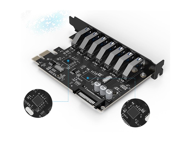 ORICO SuperSpeed 7 Ports USB3.0 PCI-E Expansion Card Adapter PCI-E USB 3.0 HUB Controller Adapter Add on Card for Windows Vista PC Laptop (No Additional Power Connection Needed)