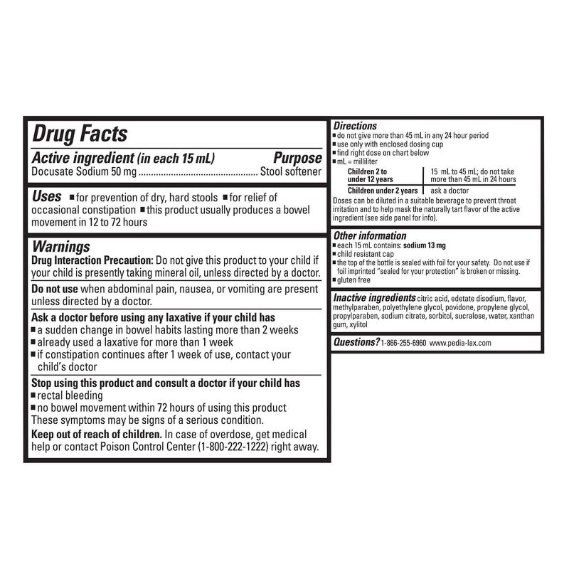 Pedia-Lax Liquid Stool Softener for Kids Ages 2-11 - Berry Flavor - 4fl oz