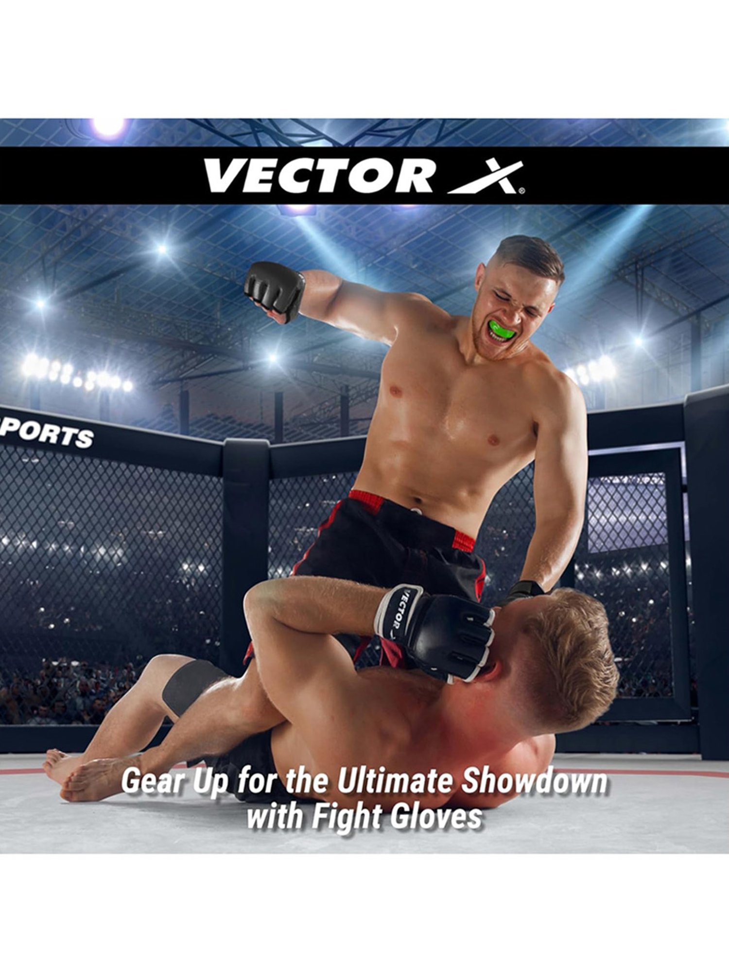 Vector X Attack MMA Thumb Protection Grappling Gloves (Black) Size - L/XL