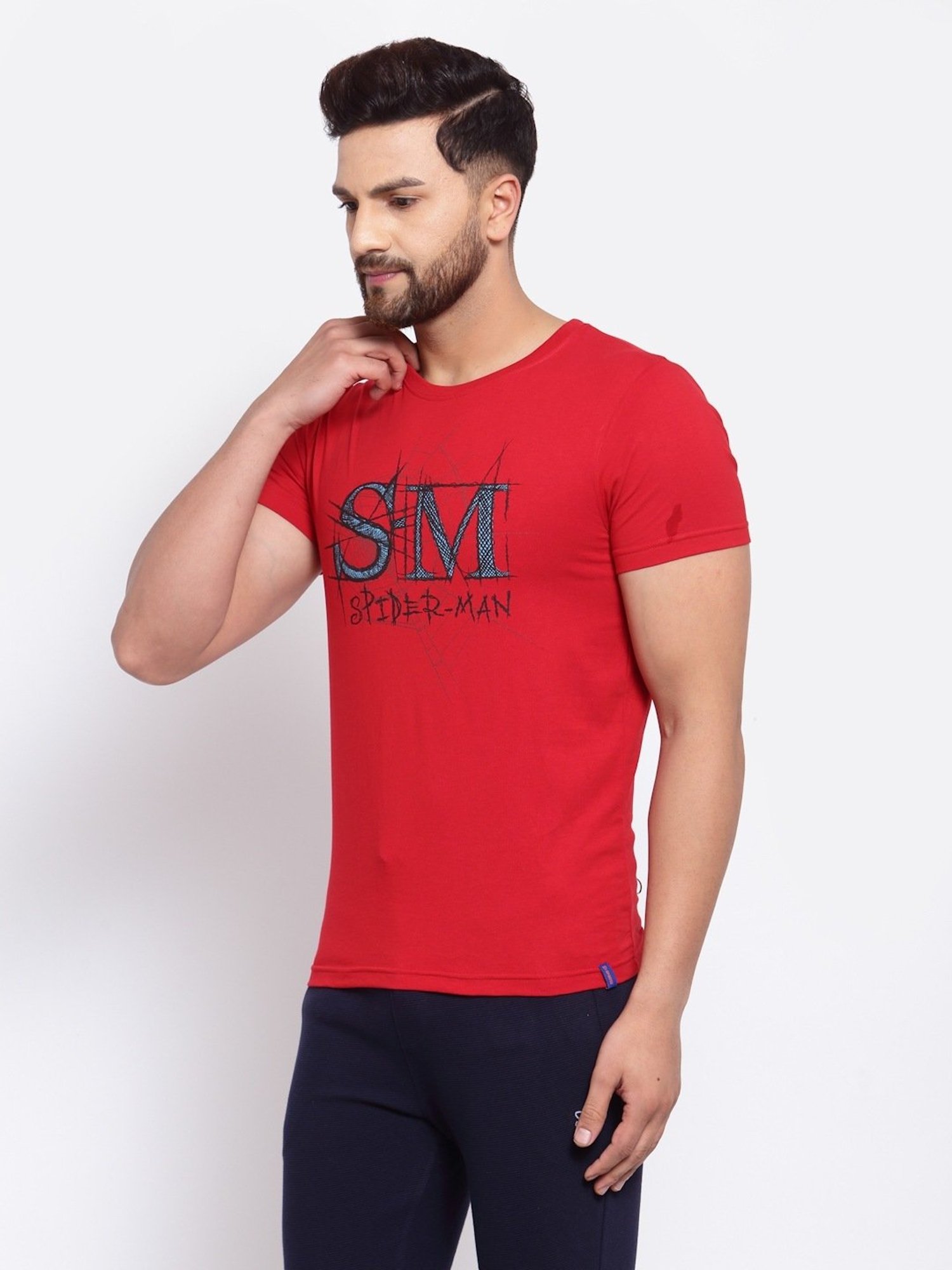 Sporto Red Regular Fit Printed Sports T-Shirt