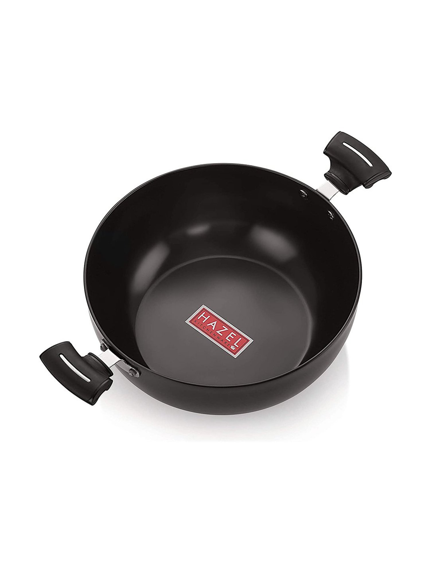 HAZEL 3 mm Hard Anodised Kadai Deep Aluminium Anodized Frying Kadhai, 1400 ML, Black