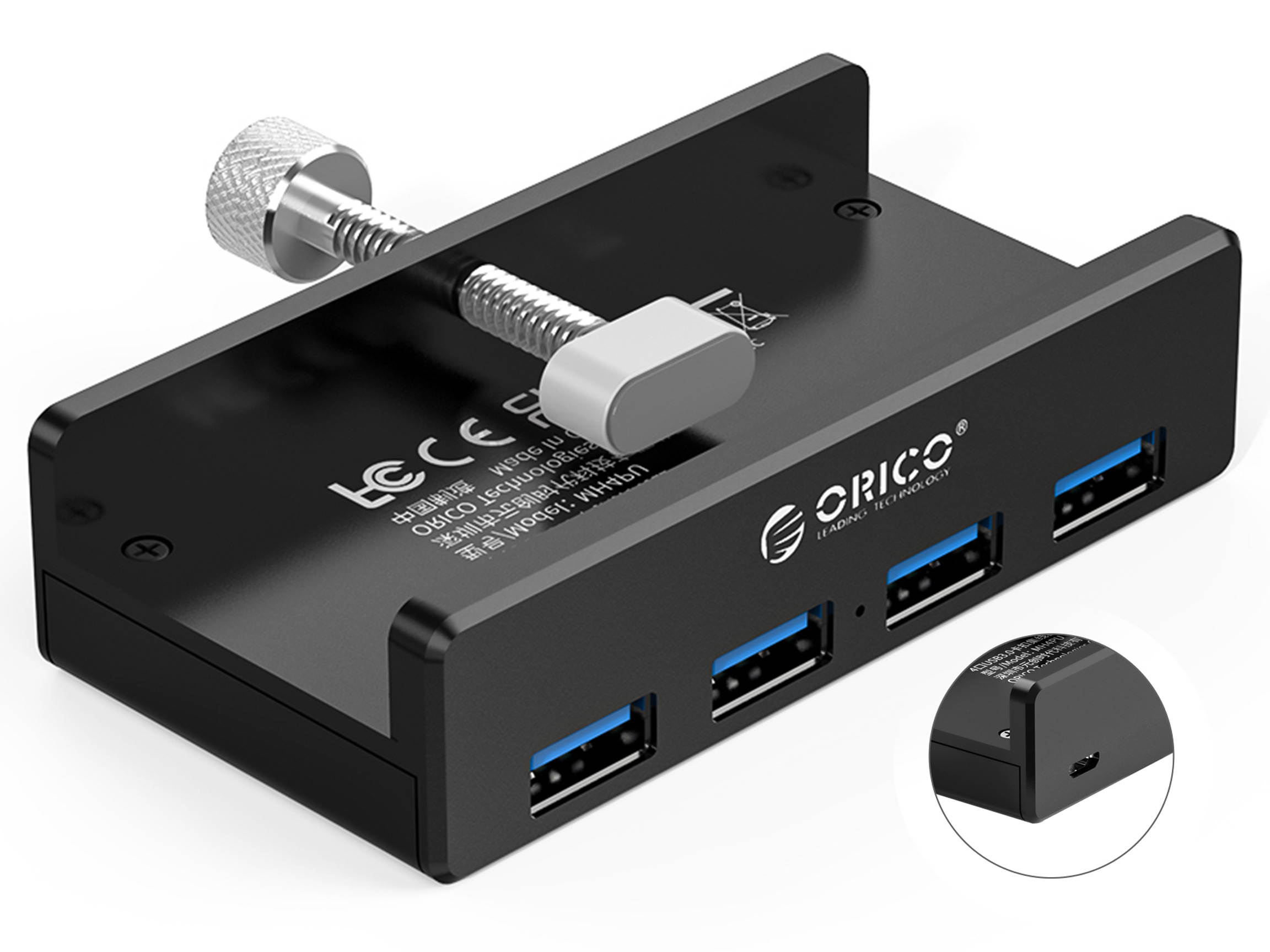 ORICO MH2AC-U3 Aluminum 2 Ports USB 3.0 Clip-type HUB With SD Card Reader For Desktop Laptop Clip Range 10-32mm With 4.95FT ( 1.5Meter) Date Cable - Silver