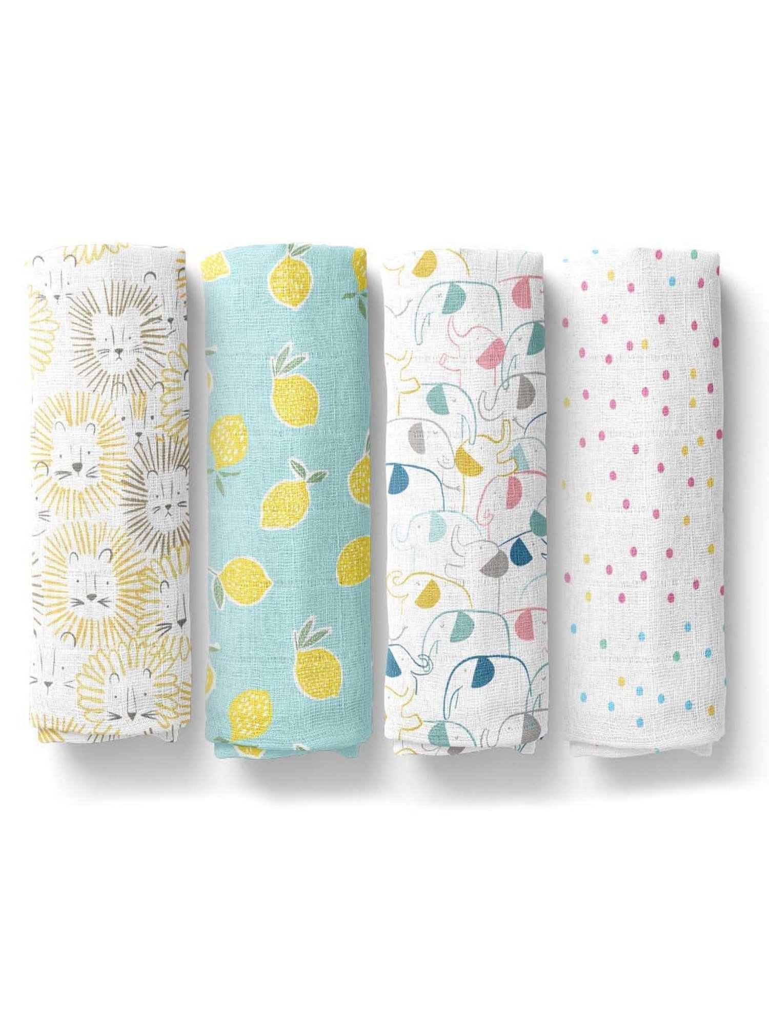 Haus & Kinder Kids White & Aqua Blue Cotton Printed Swaddle (Pack of 4)