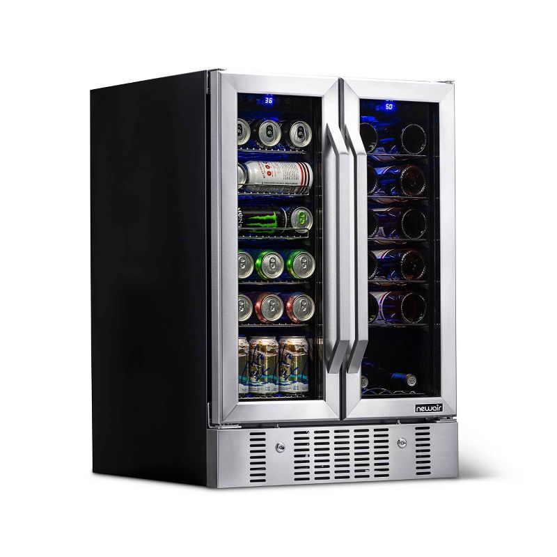 NewAir 18 Bottle and 58 Can Dual Zone Beverage and Wine Cooler - Stainless Steel AWB-360DB