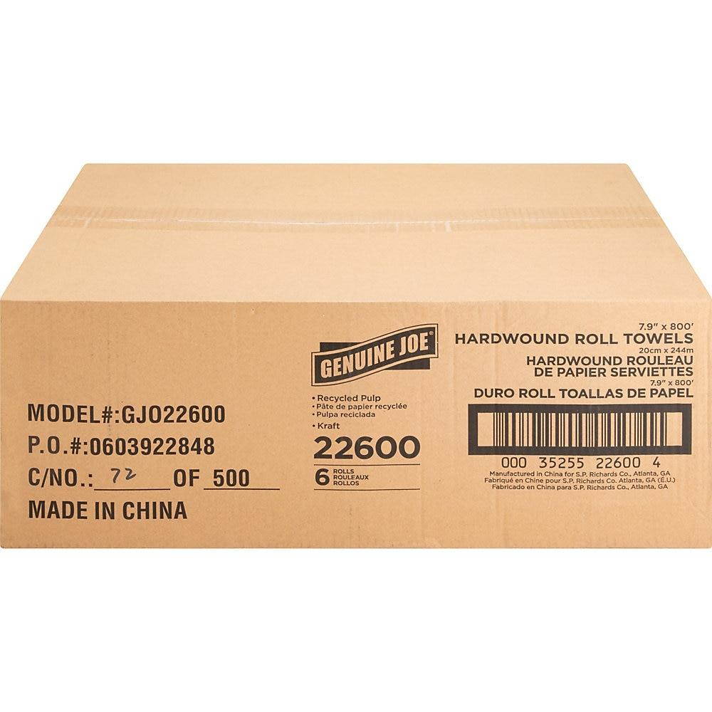 Genuine Joe Hardwound Roll Towels 2"Core 7-7/8"x800' 6 Rolls/CT NATRL 22600