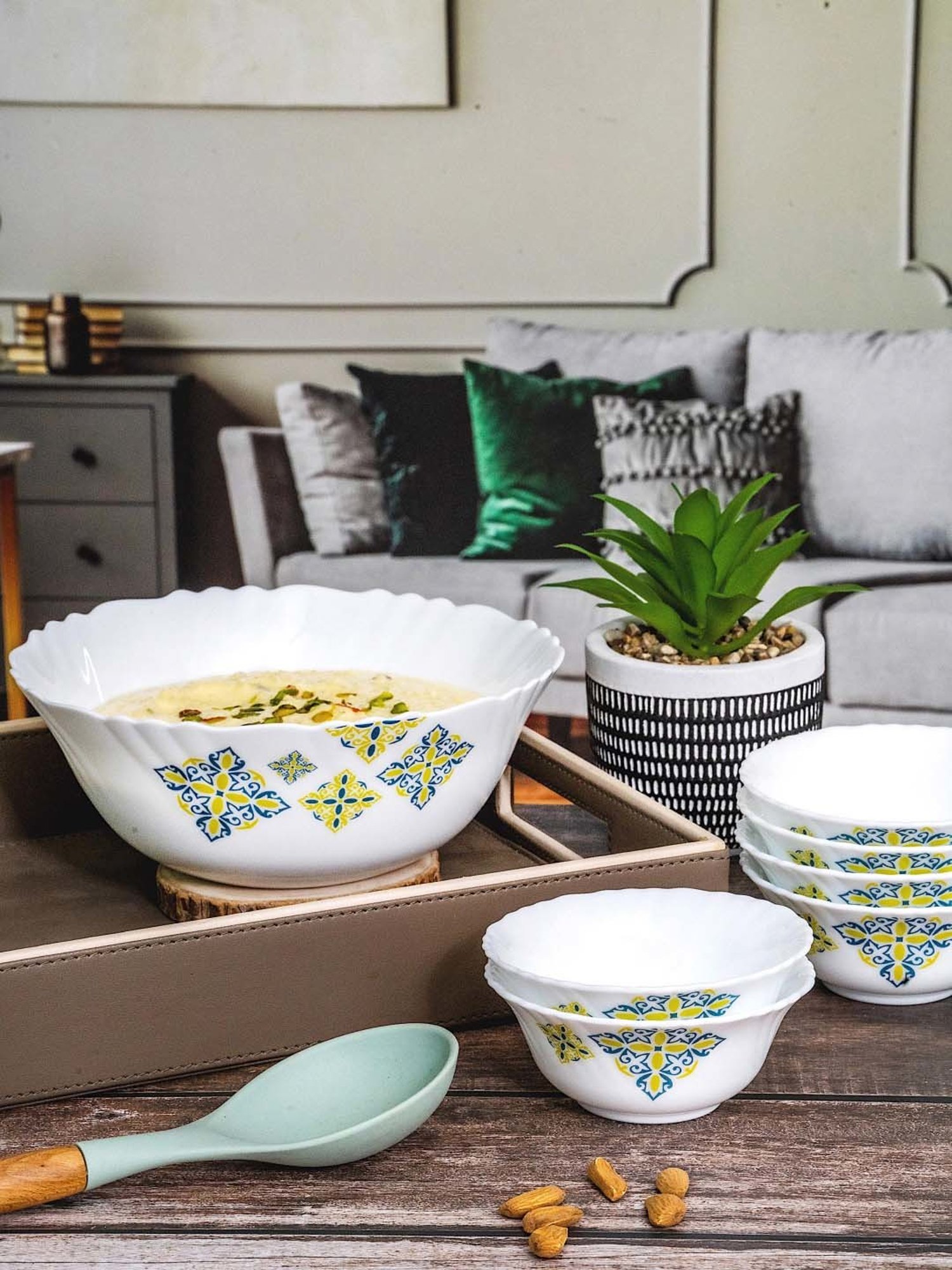 Cello White Opalware 7-Piece Dessert Bowl & Serving Bowl Set