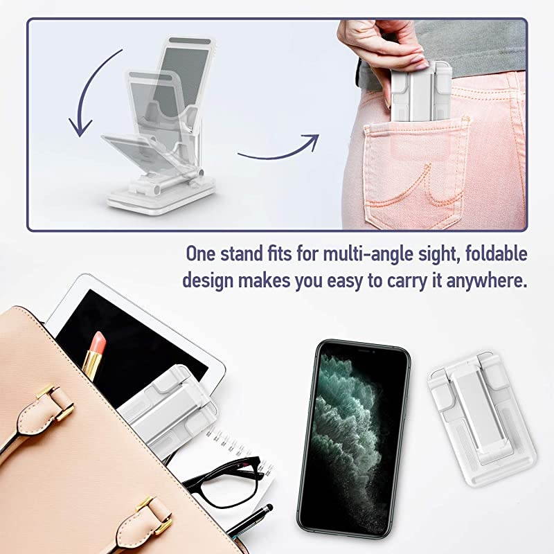 Cell Phone Stand  Angle Height Adjustable Cell Phone Stand for Desk Thick Case Friendly Phone Holder Stand for Desk Compatible with All Mobile Phones White