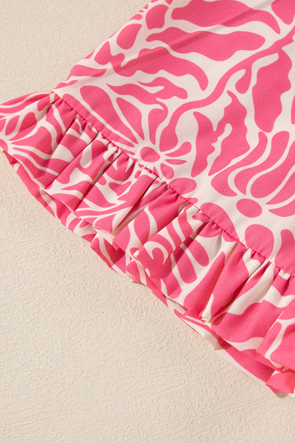 Pink Plus Size Floral Print Frilled Neck Puff Sleeve Blouse