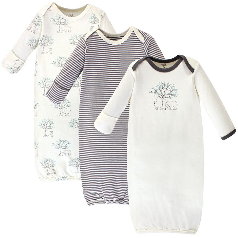 Touched by Nature Baby Organic Cotton Long-Sleeve Gowns 3pk, Birch Tree, 0-6 Months