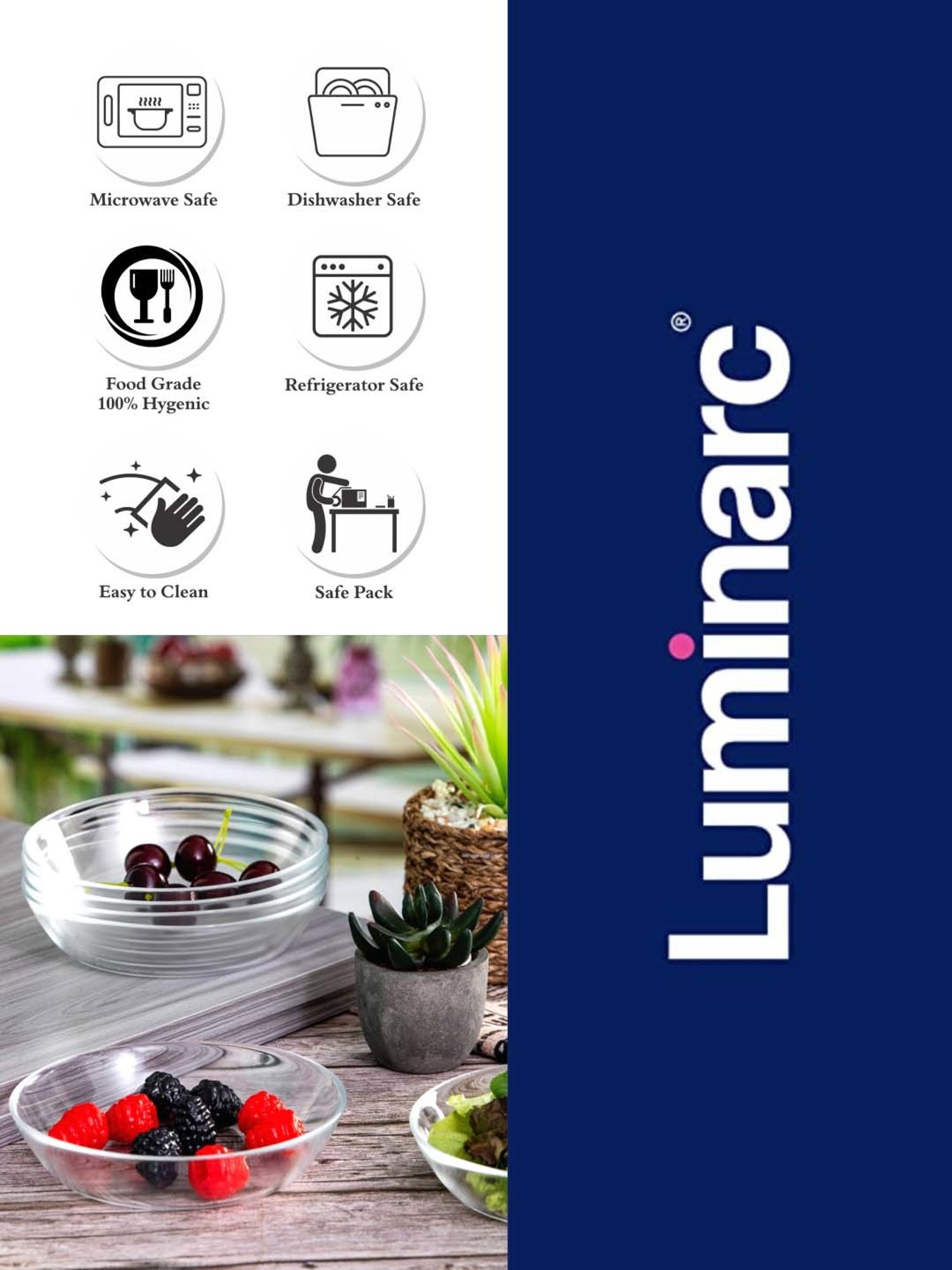 Luminarc Transparent Glass Snack Bowls Platters - Set of 6