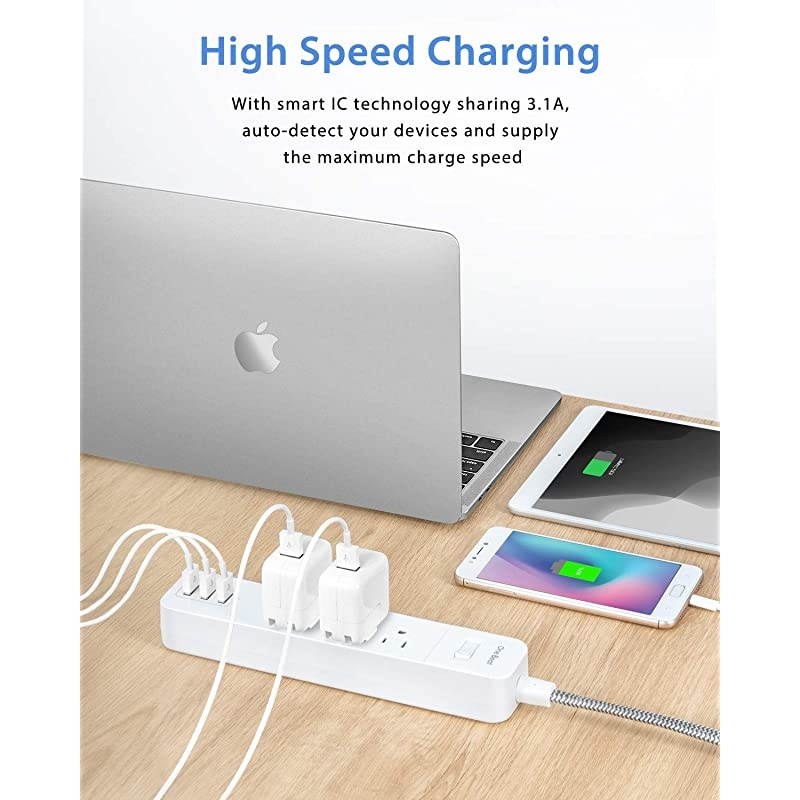 Strip with 3 Outlets and 3 USB Ports1625W13A ETL Listed Wall Mountable with 5Ft Braided Extension Cord Overload Protection for CruiseHomeOfficeTravel