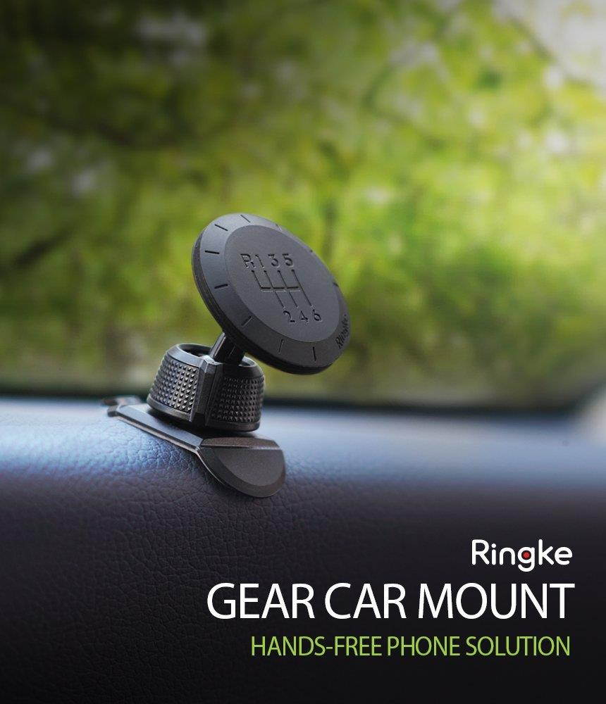 Ringke Magnetic Gear Phone Car Holder with Carbon Fiber Pattern Swivel Lock Universal Powerful Neodymium Magnet 360&deg; Rotation Premium Space Saving Dashboard Stand
