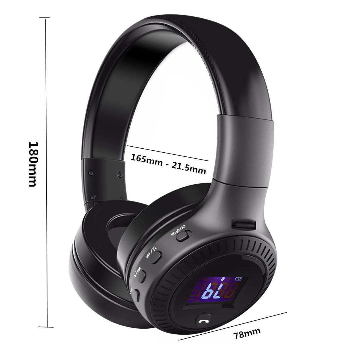 Zgeer Wireless Bluetooth Headphones LED Display Screen Headset Stereo Handsfree with Mic FM Radio TF Card Slot for Computer PC Smartphone