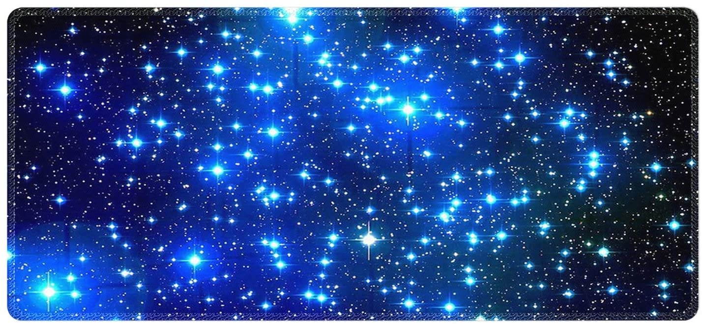 Meffort Inc Extra Large Extended Gaming Desk Mat Non-Slip Rubber Pads Stitched Edges Mouse Pad 35.4 x 15.7 inch - Galaxy Stars
