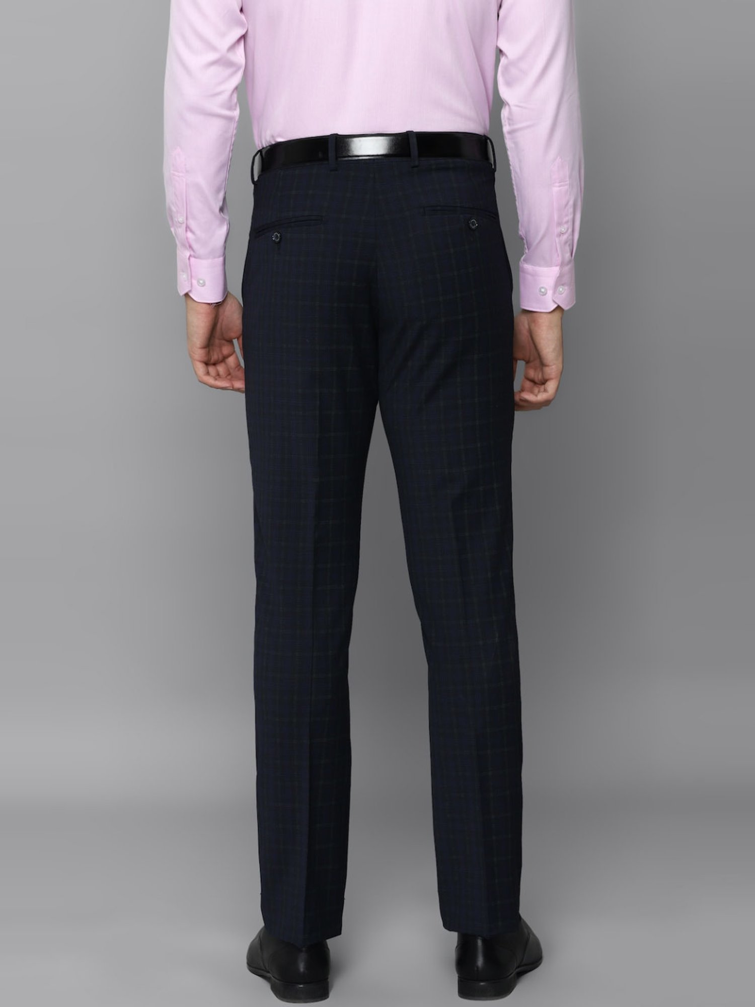 Louis Philippe Navy Slim Fit Checks Trousers
