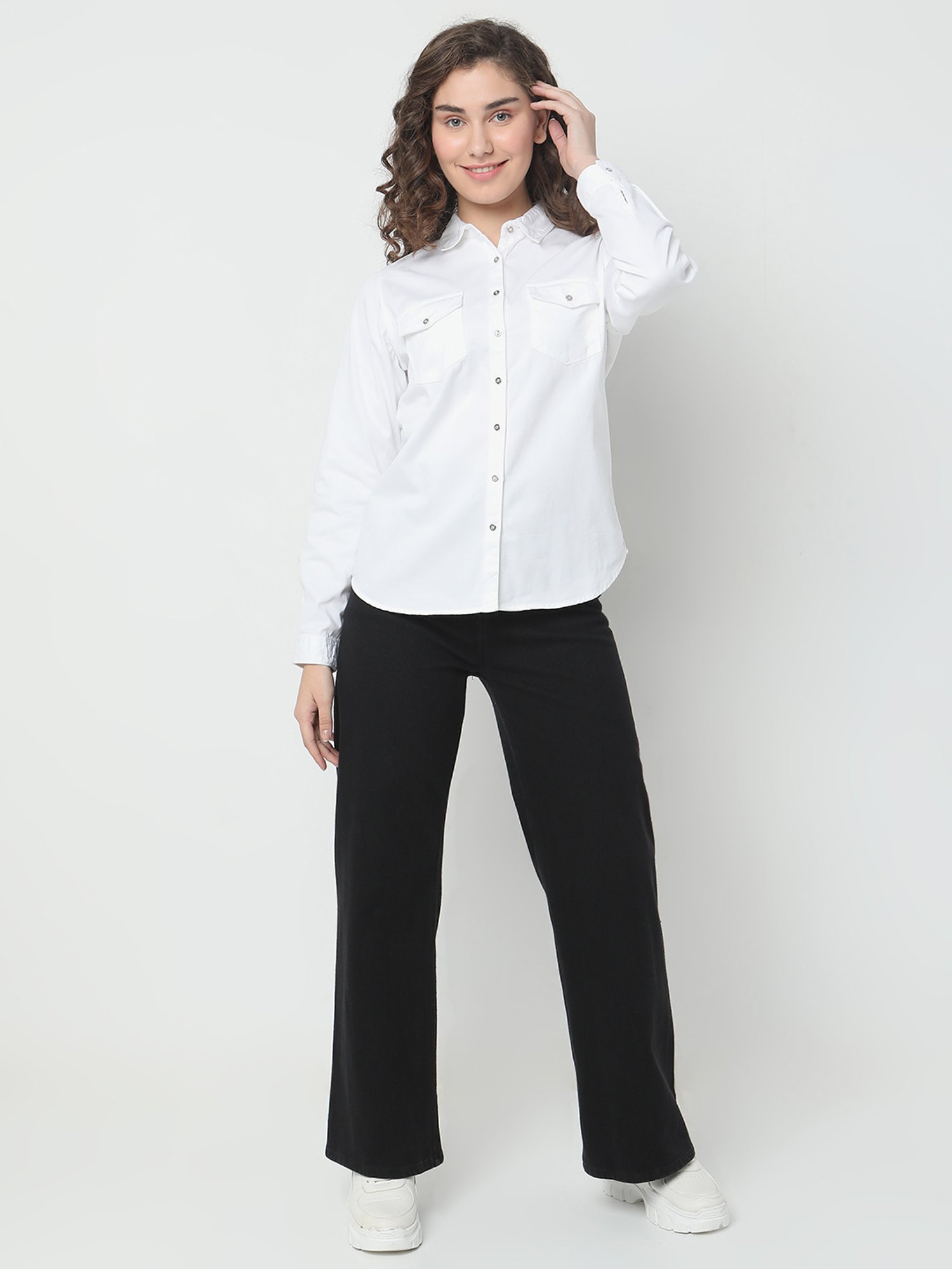 Spykar White Cotton Regular Fit Shirt