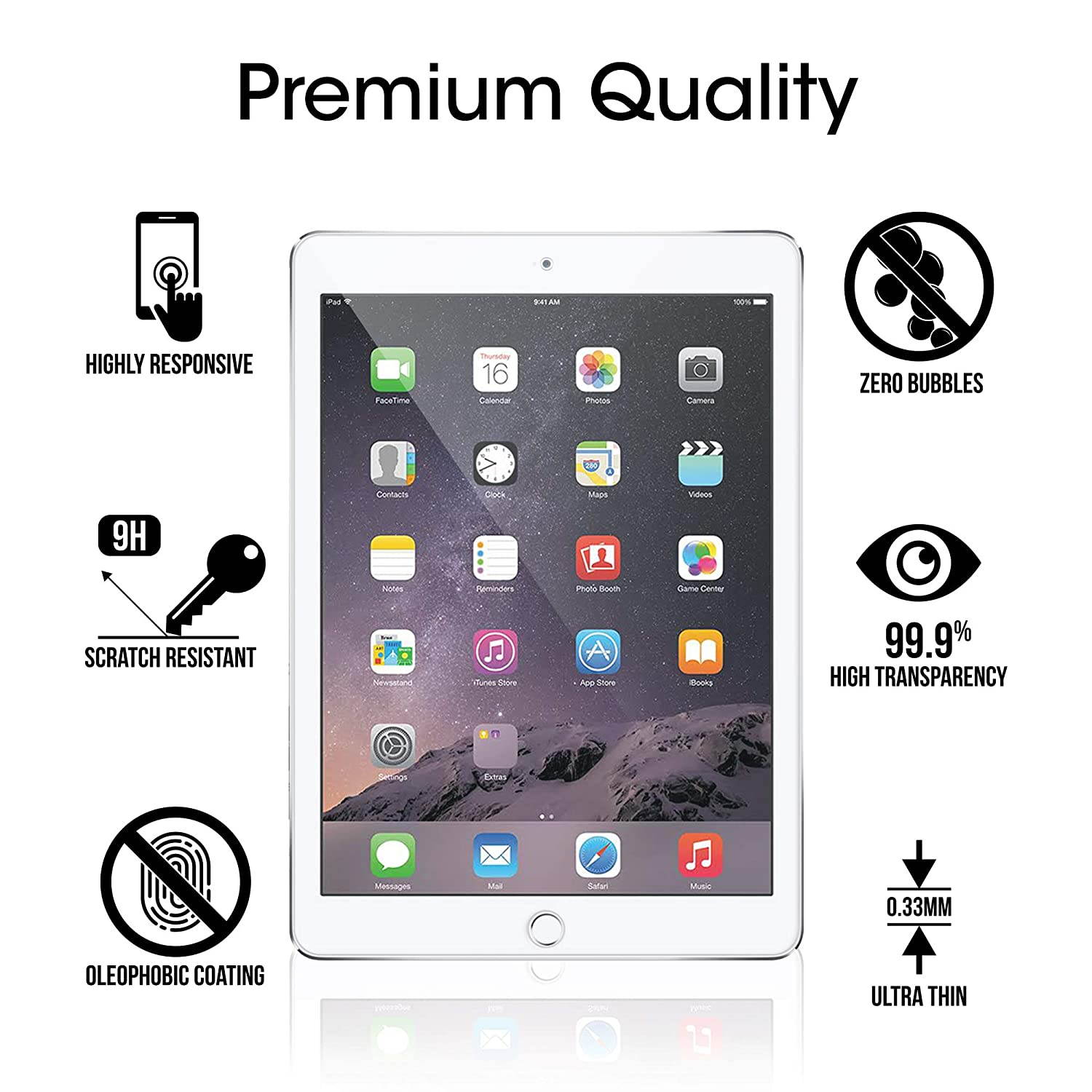 amFilm Glass Screen Protector for iPad 9.7 6th Gen, 5th Gen, iPad Pro 9.7, iPad Air, Air 2, Tempered Glass, Apple Pencil Compatible
