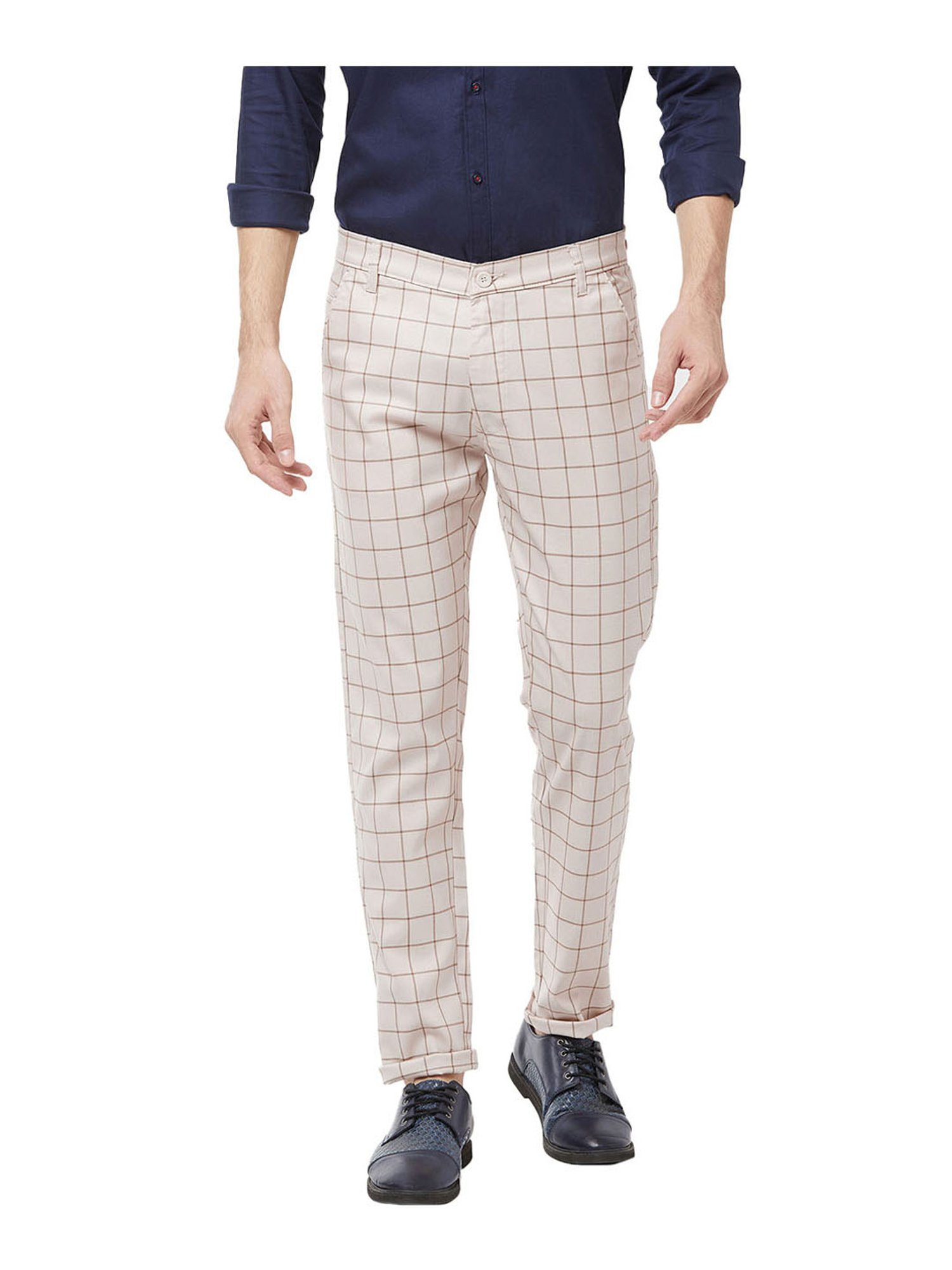 Sojanya Light Beige & Green Checks Trousers