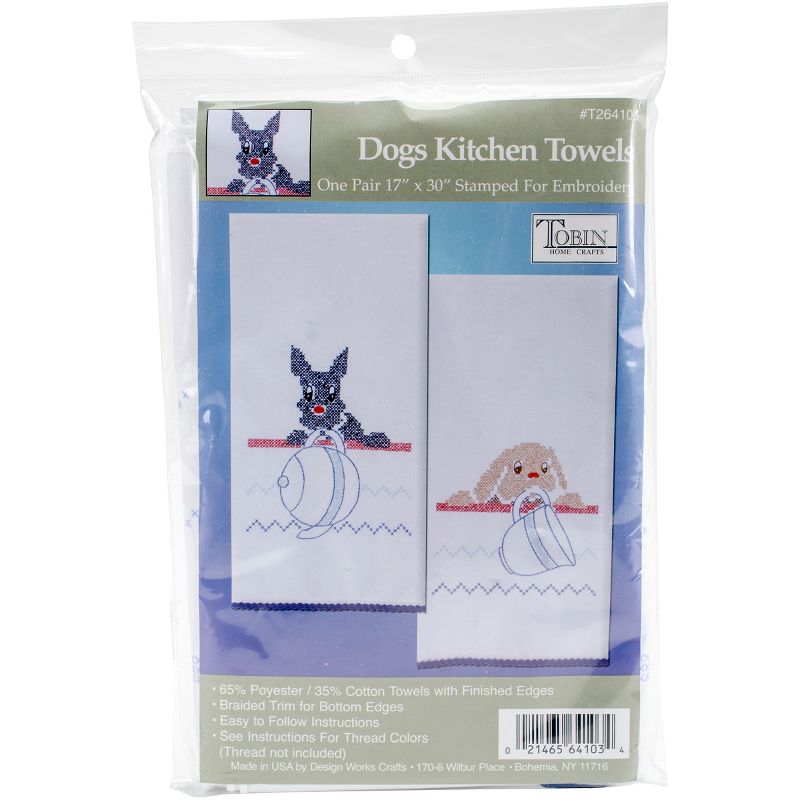 Tobin Stamped For Embroidery Kitchen Towels 17"X30" 2/Pkg-Dogs