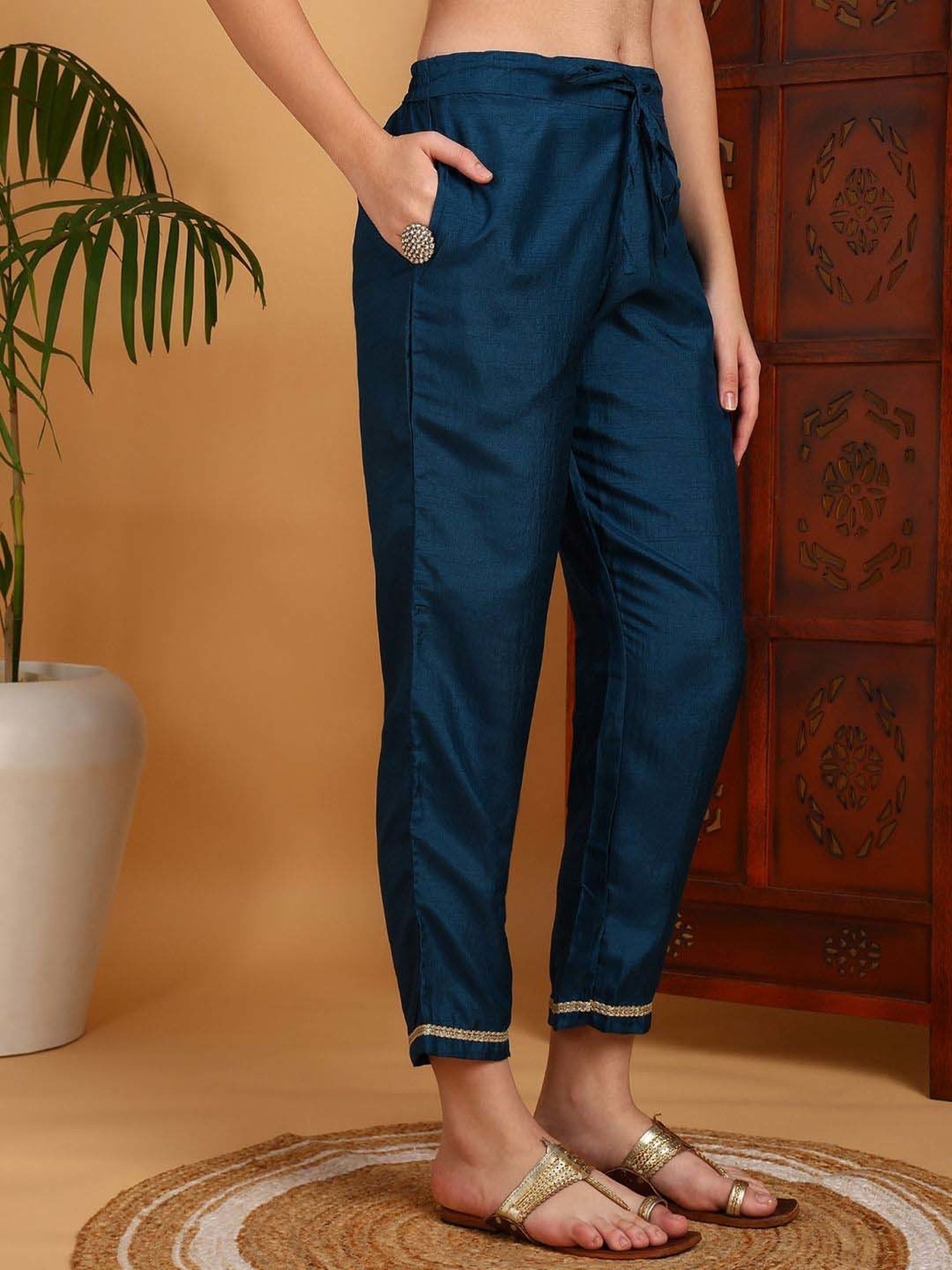 Vaamsi Teal Blue Embroidered Kurta Pant Set With Dupatta