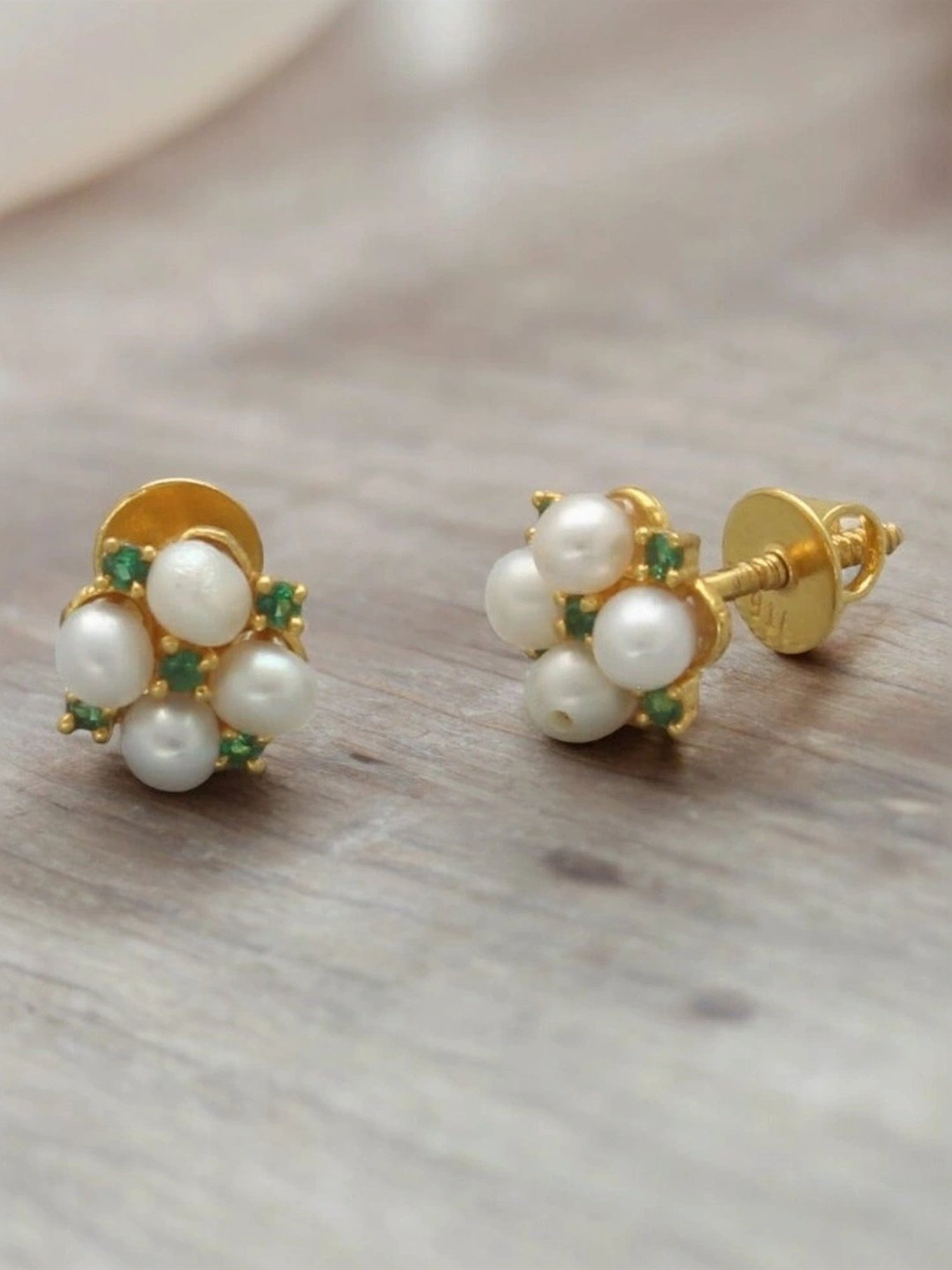 Sri Jagdamba Pearls 22k Anvi Gold Earrings with Freshwater Pearls - 1.374 gms