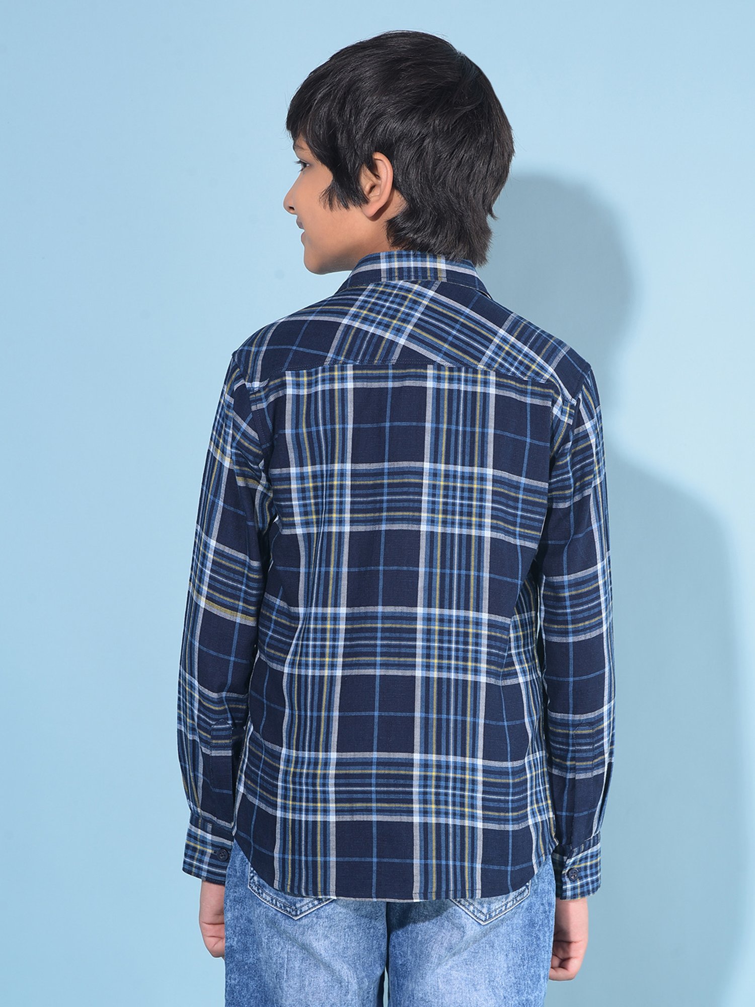 Crimsoune Club Kids Navy Checks Full Sleeves Shirt