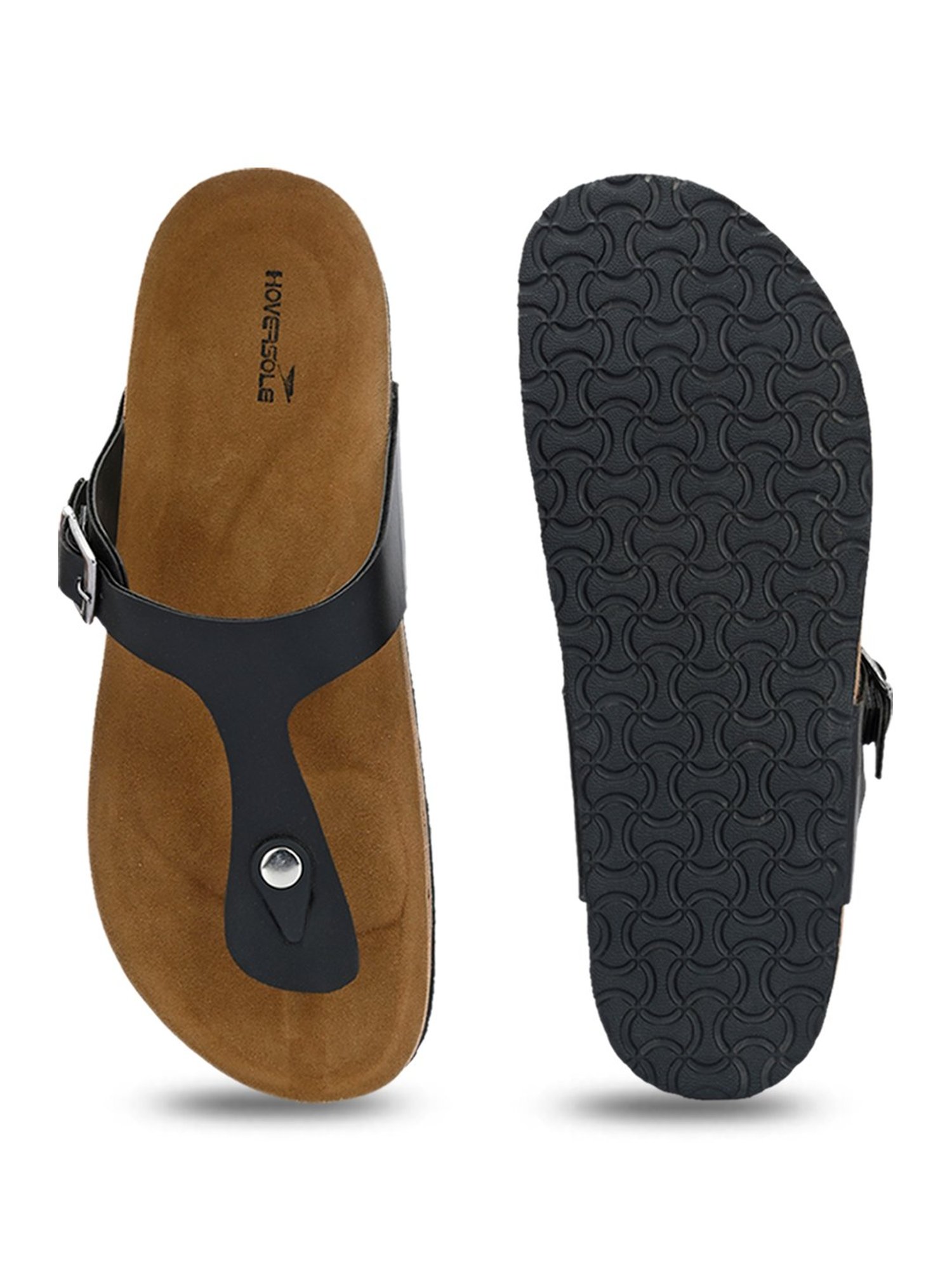 Hoversole Men's Black Cork T-Strap Sandals