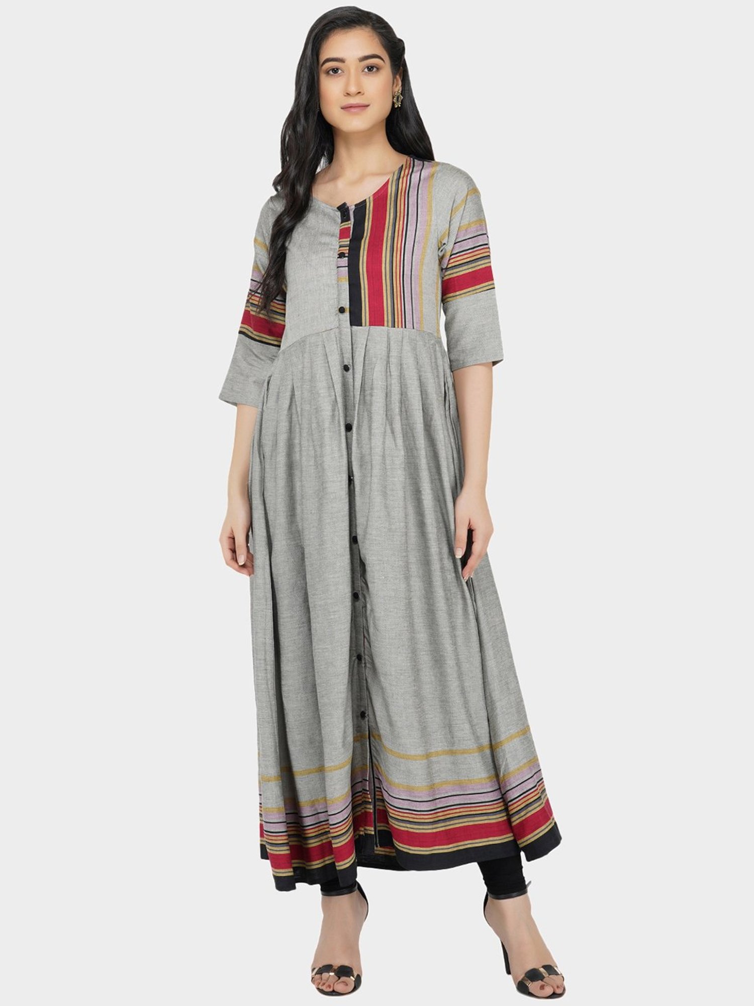 Paislei Grey Striped Kurta