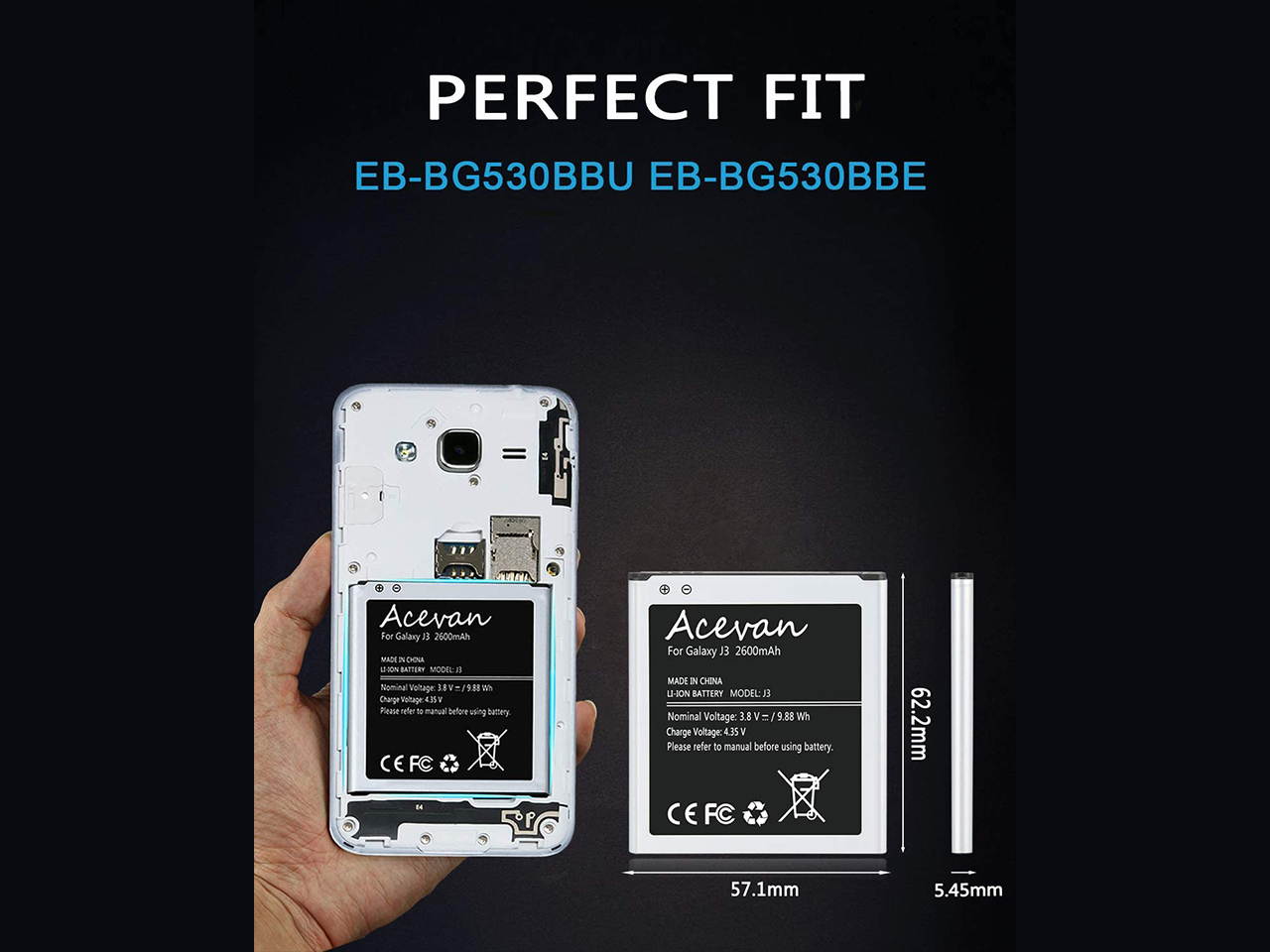 Galaxy J3 Battery Replacement Acevan Battery for Samsung Galaxy Grand Prime G530 G530W EB-BG530BBU EB-BG530BBE Galaxy J3 2016 J320W8 J320A J3 Emerge J327P J327W Galaxy J3 2018 J337W Galaxy J5 J500