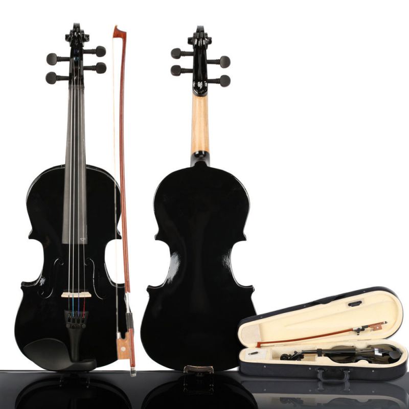 3/4 Size Acoustic Violin Fiddle w/ Case & Bow & Rosin for Beginner Black
