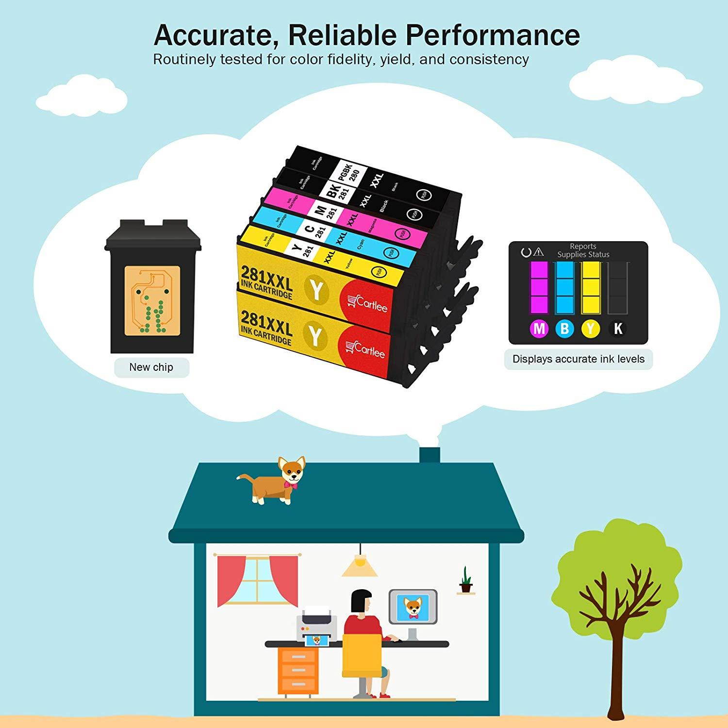 Cartlee Set of 10 Compatible High Yield Ink Cartridges PGI-280XXL CLI-281XXL Replacement for Canon Pixma TS6120 TS8120 TS9120 TR7520 TR8520 Printers (2 Black, 2 Pb Black, 2 Cyan, 2 Magenta, 2 Yellow)