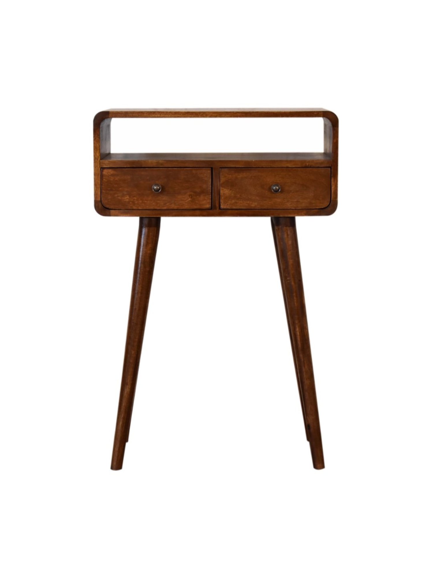 Artisan Furniture Mini Chestnut Brown Wood Curved Console Table