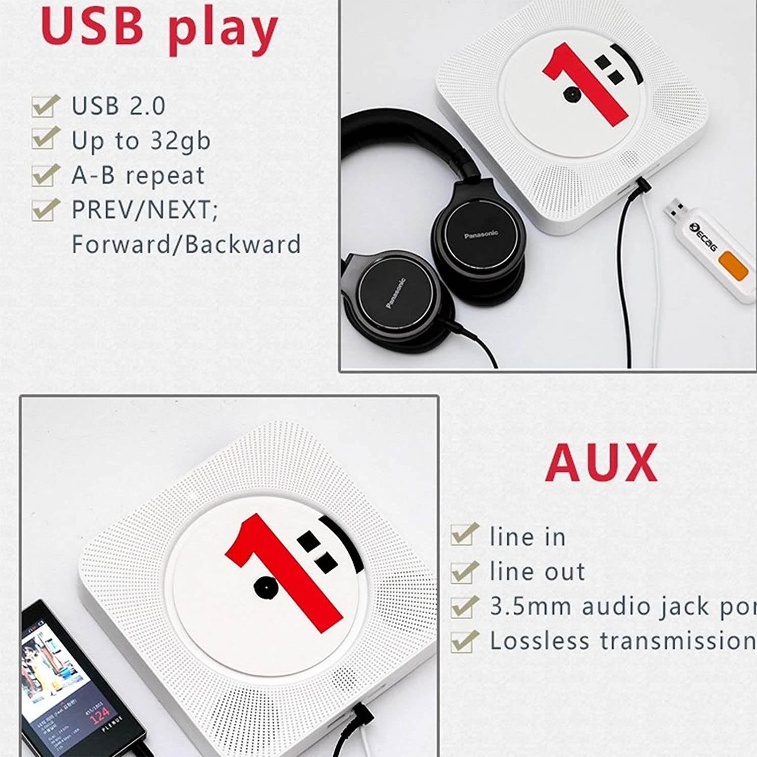 Yixianxi Home Wall Mounted CD Player Surround Sound FM Radio Bluetooth USB MP3 Disk Portable Music Player Remote Control Stereo Speaker (Black)